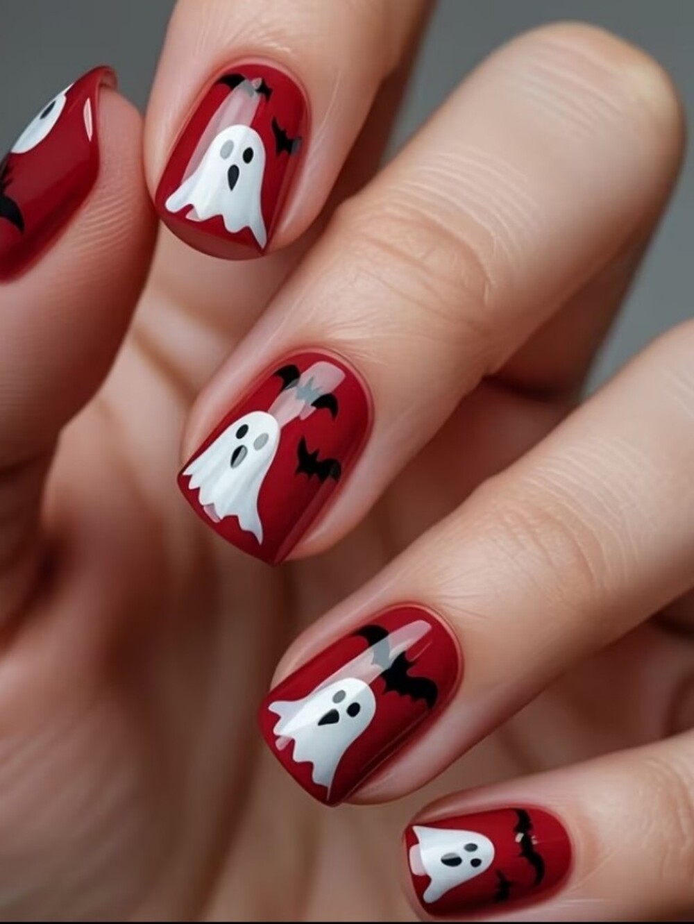 Red Nail With Ghost Press On Nails New